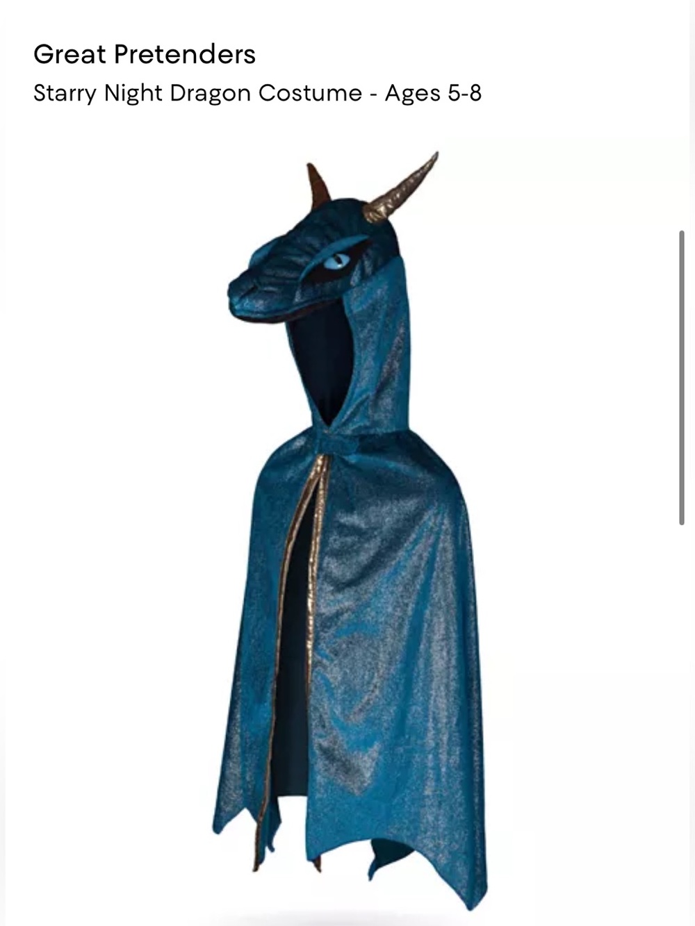 Starry Night Blue Dragon Costume Hooded Cape -  Great Pretenders